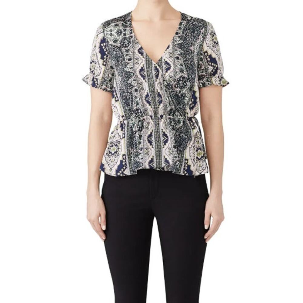 Cupcakes & Cashmere Paisley Wrap Blouse Ruffle Sleeve Top Size S